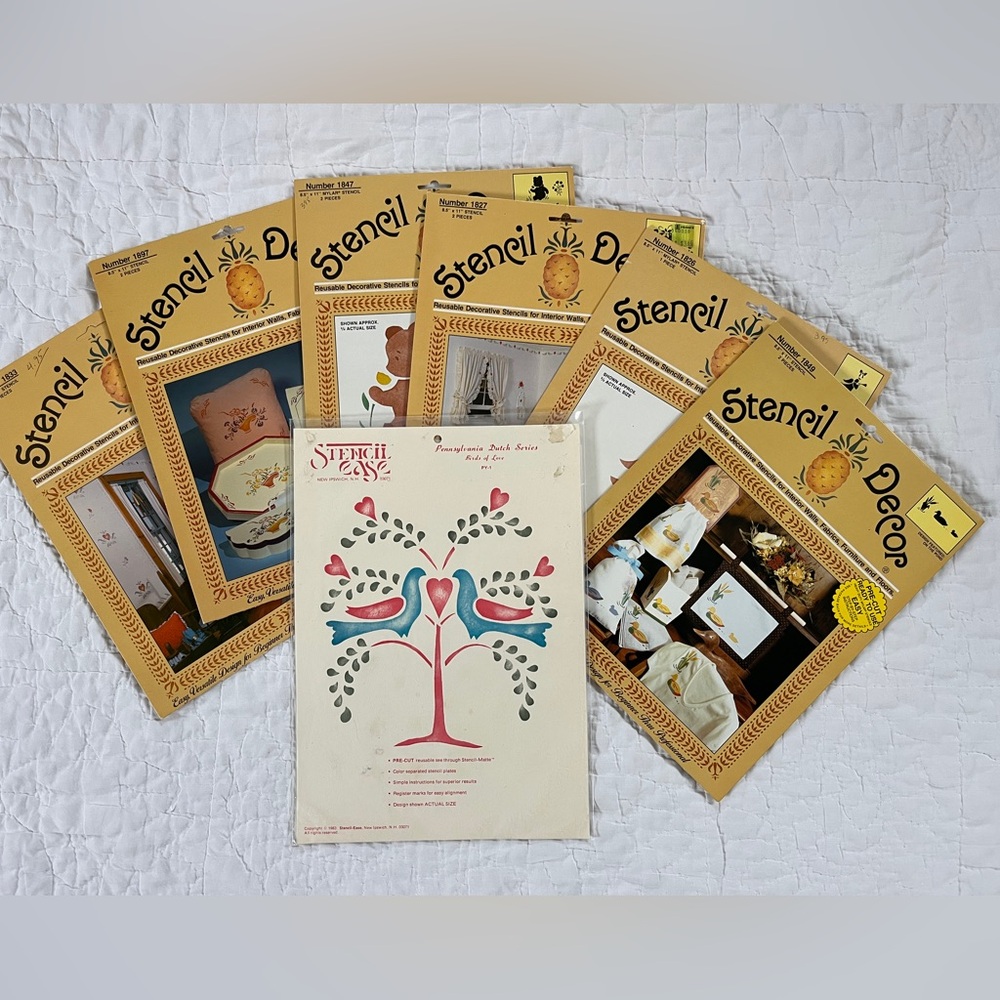 x7 Vintage 80’s Stencil Decor Ease Wall Heart Strawberry Duck Angel Love Birds